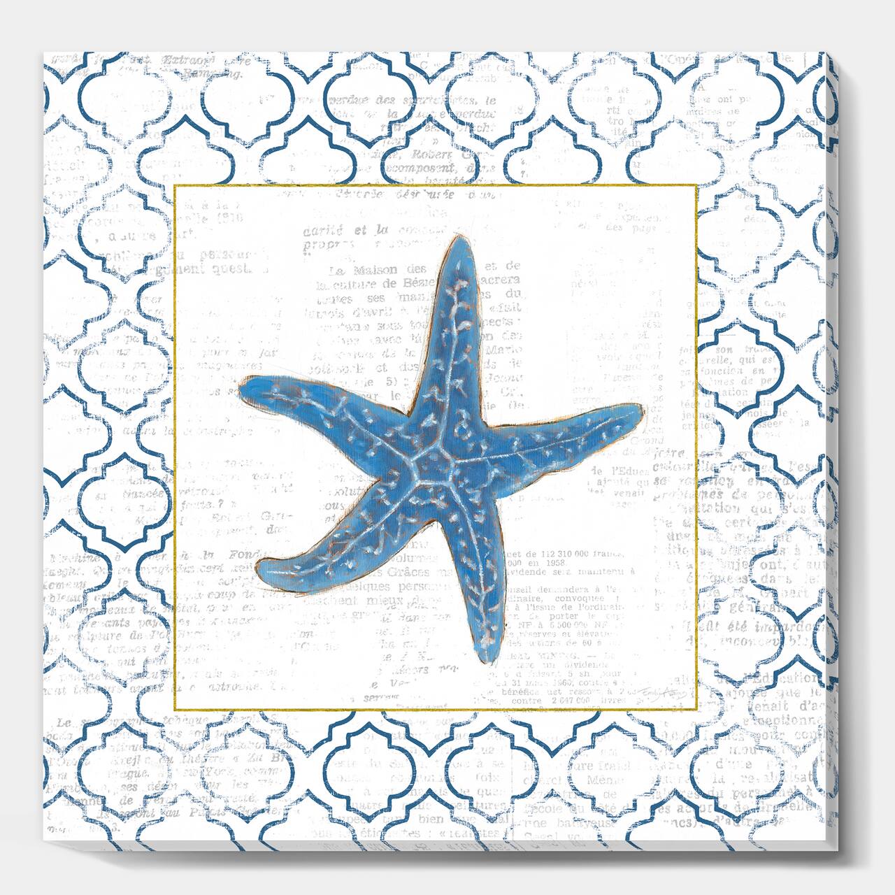 Designart - Navy Starfish with Gold - Nautical & Coastal Premium Canvas Wall Art